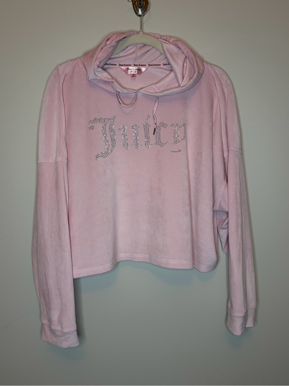 Juicy Couture Light Pink Crystal Logo Velour Cropped Hoodie XL